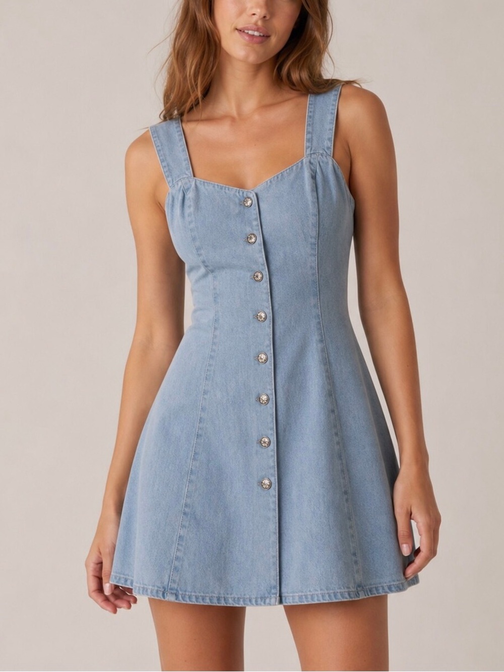 Vtg 90s Y2K Moda Intl Victoria Secret Denim Button Front Mini Dress 8 Western